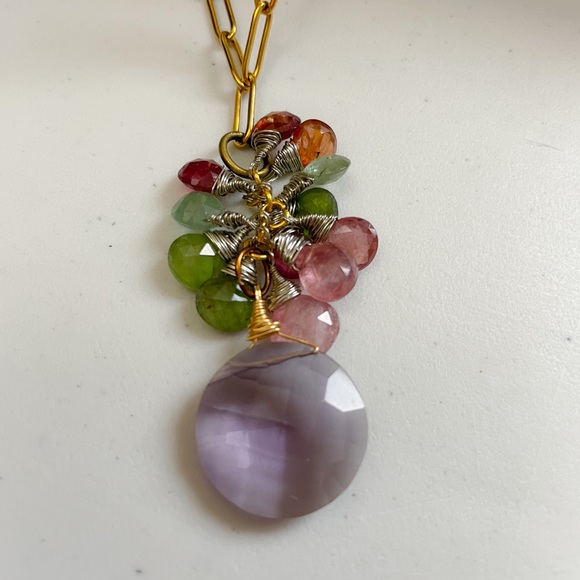 🥳Host pick 🥳Multi tourmaline amethyst- cluster chain/ earrings - Picture 13 of 14